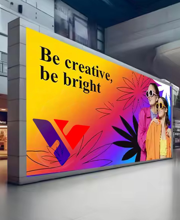 Curved flexible LED screen with floral and gradient visuals—showcasing creative LED display technology for immersive signage in UAE.