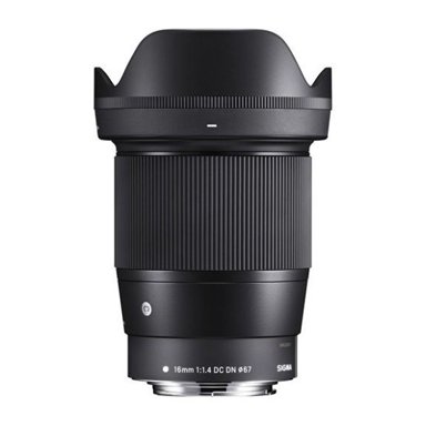 Sigma 16mm f/1.4 DC DN wide-angle lens for mirrorless cameras with textured grip, premium low-light photography lens UAE